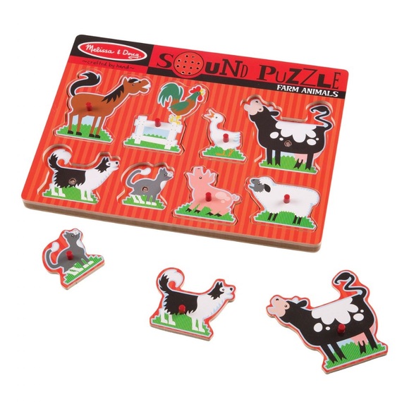 2 NEW Melissa & Doug Zoo & Farm Animals Wooden Peg Sound 8pc Puzzles 🧩 2Yrs+ - Picture 10 of 16
